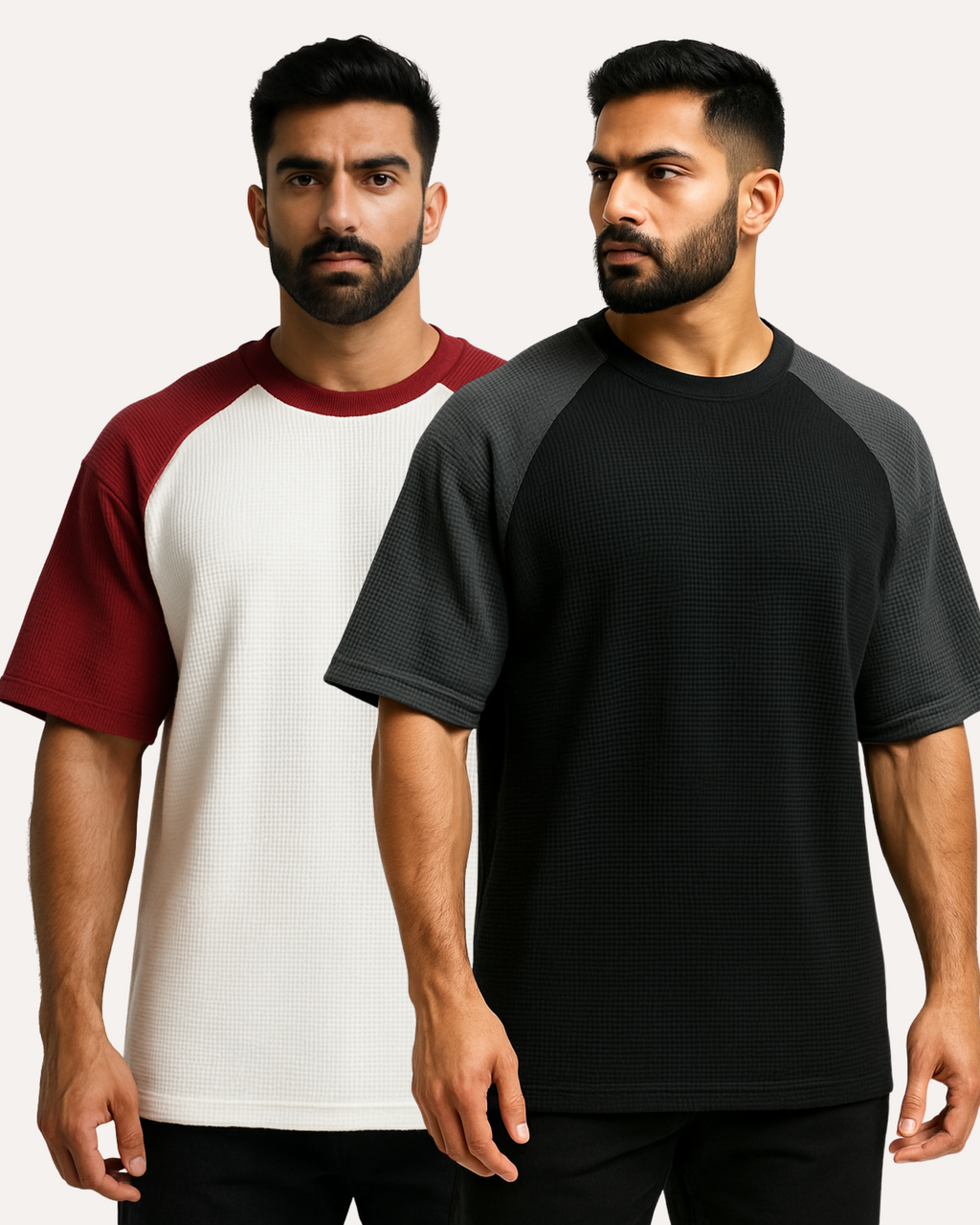 Pack of 2 Oversized Raglan Waffle Knit T-Shirts