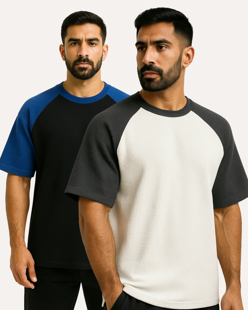 Pack of 2 Oversized Raglan Waffle Knit T-Shirts