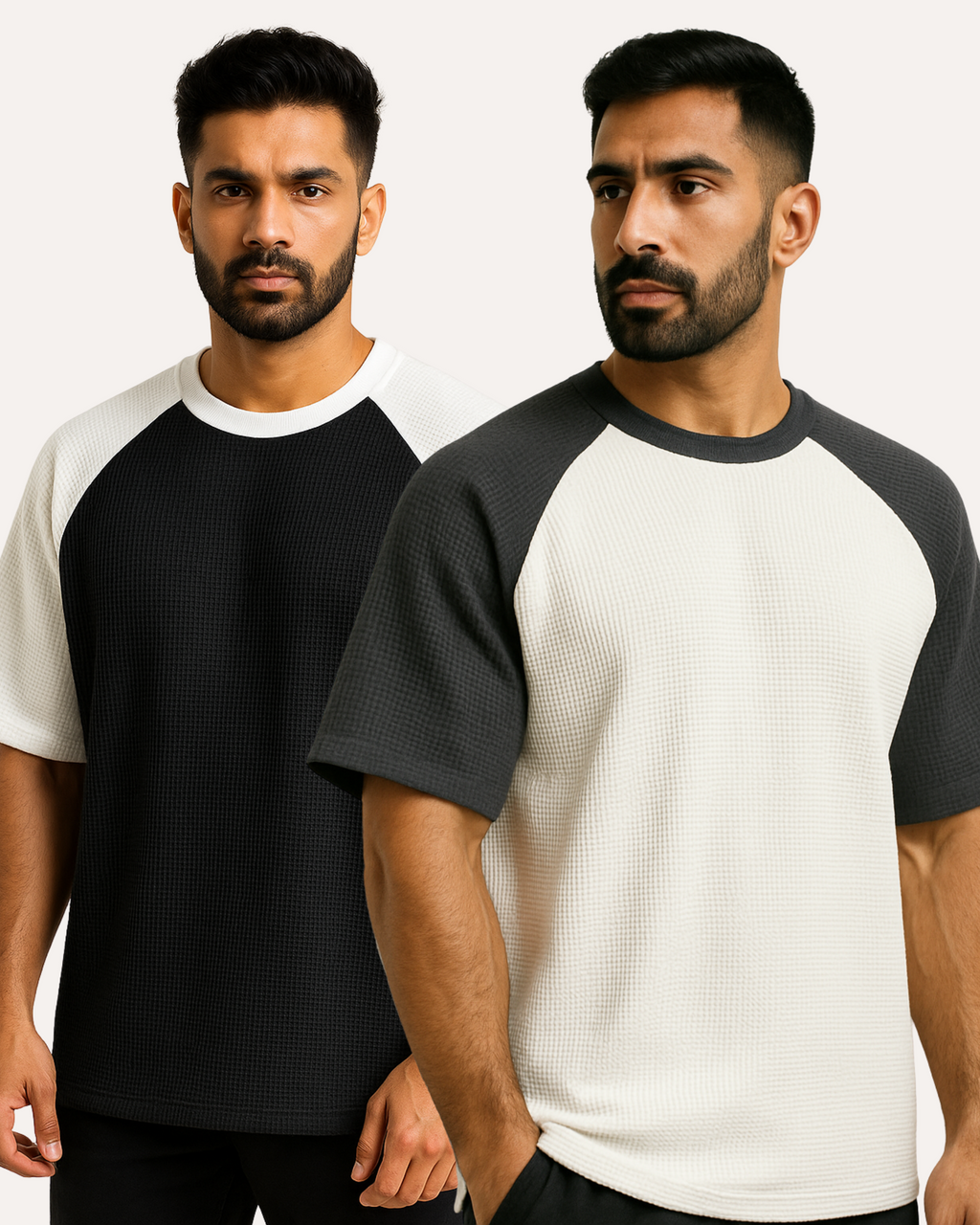 Pack of 2 Oversized Raglan Waffle Knit T-Shirts