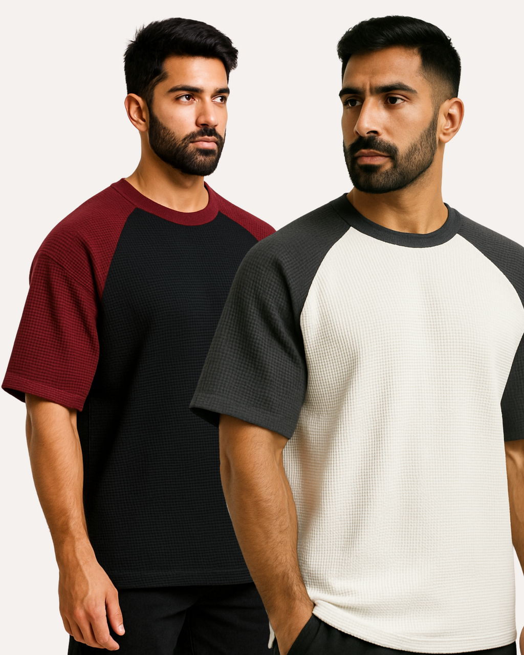 Pack of 2 Oversized Raglan Waffle Knit T-Shirts