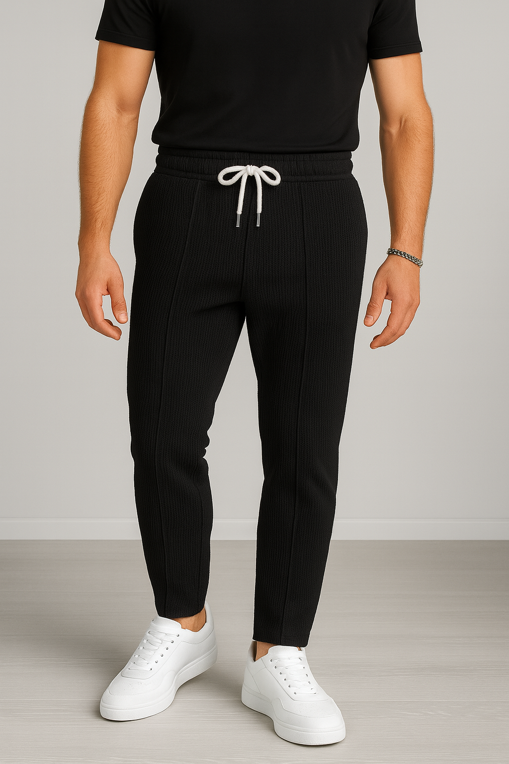 Black Waffle Knit Trouser