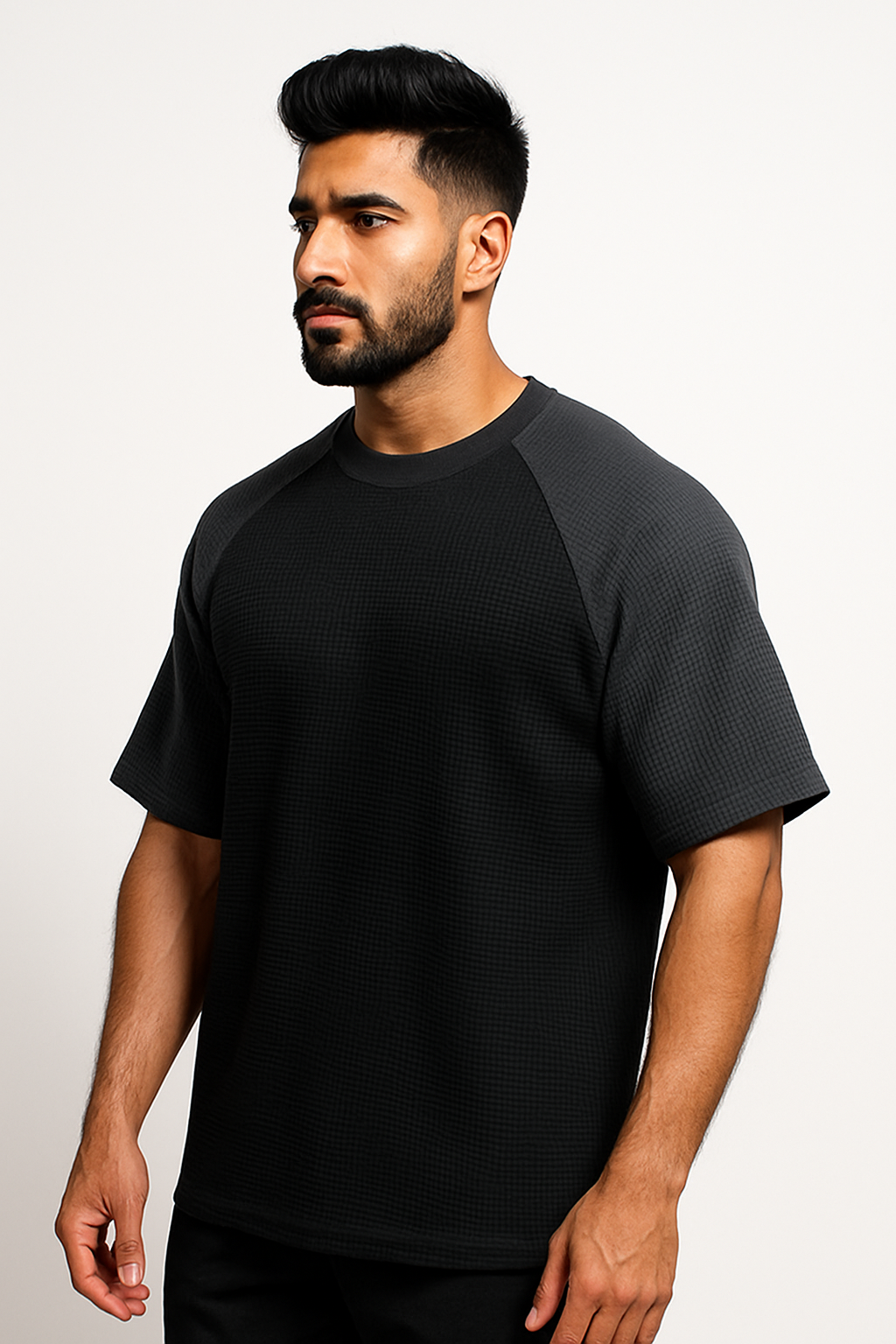 Oversized Waffle Knit Raglan T-Shirt