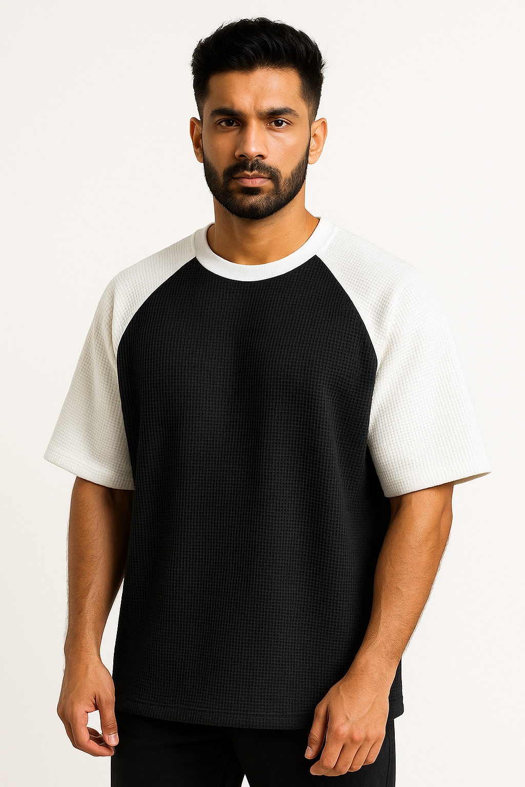 Oversized Waffle Knit Raglan T-Shirt
