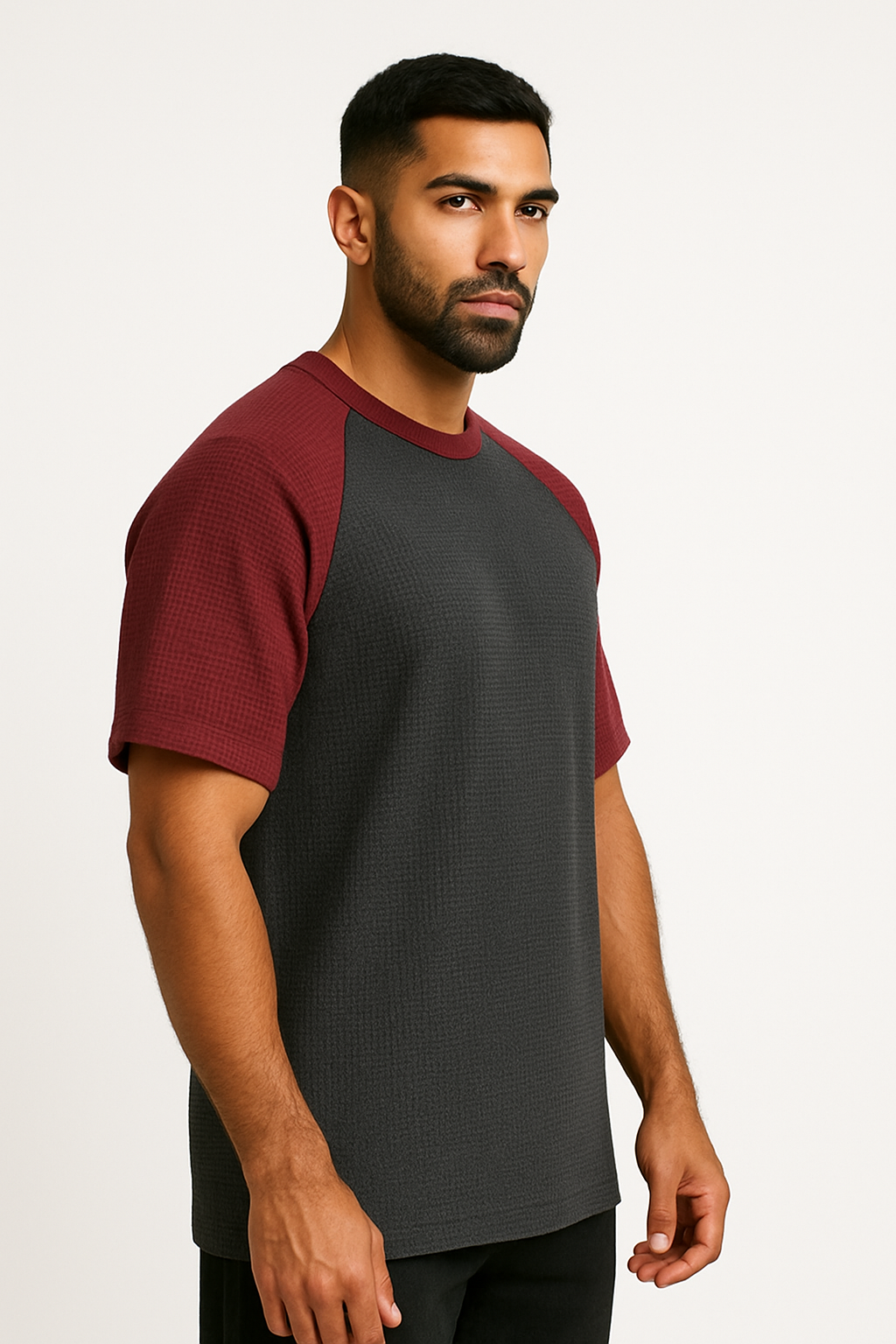 Oversized Waffle Knit Raglan T-Shirt