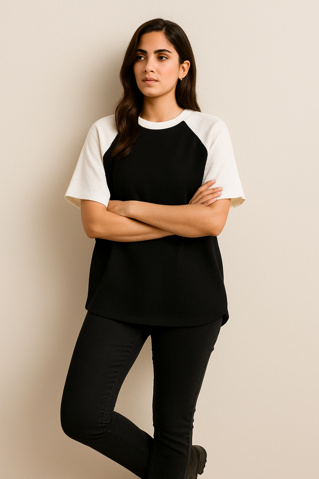 Oversized Waffle Knit Raglan T-Shirt for Women