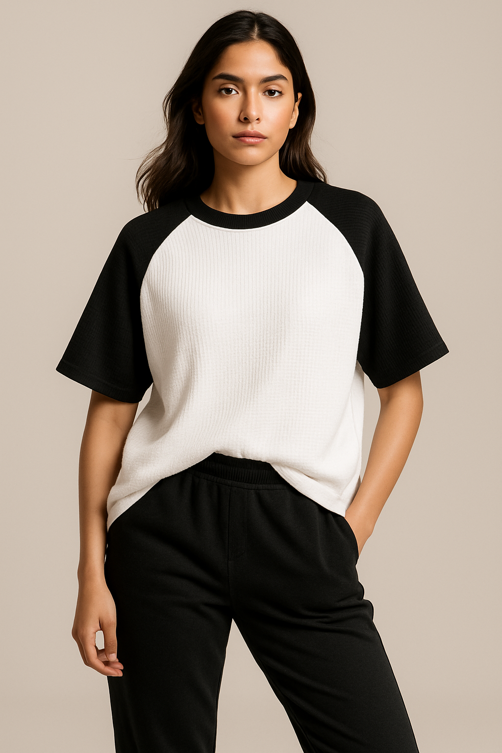 Oversized Waffle Knit Raglan T-Shirt for Women