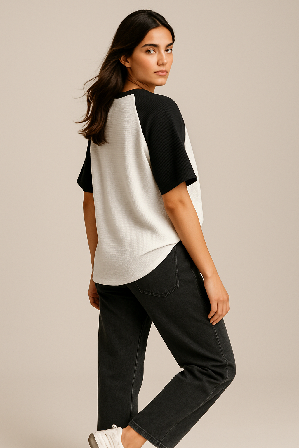 Oversized Waffle Knit Raglan T-Shirt for Women
