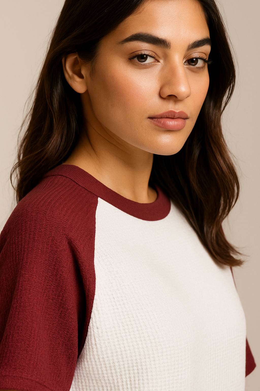 Oversized Waffle Knit Raglan T-Shirt for Women