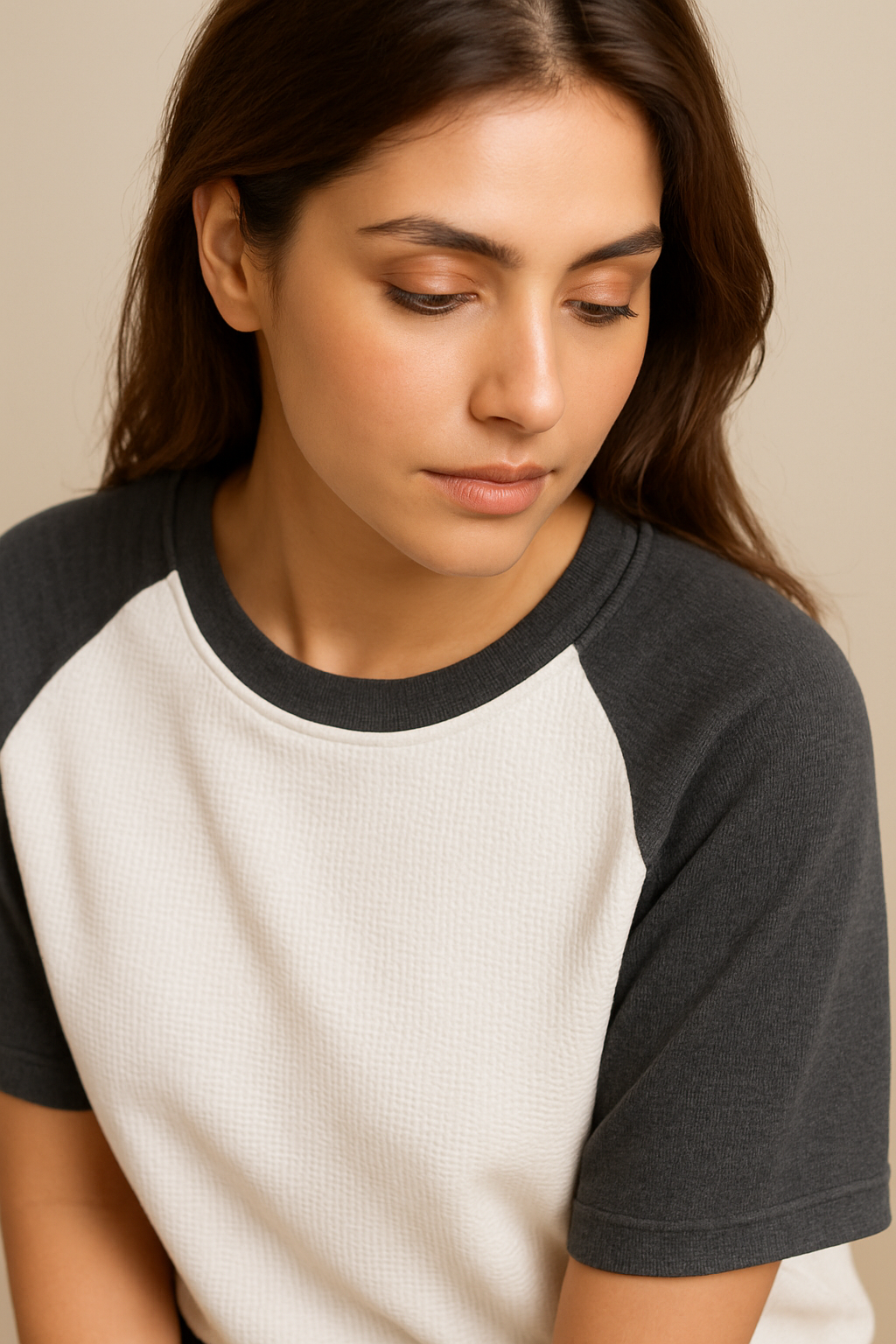 Oversized Waffle Knit Raglan T-Shirt for Women