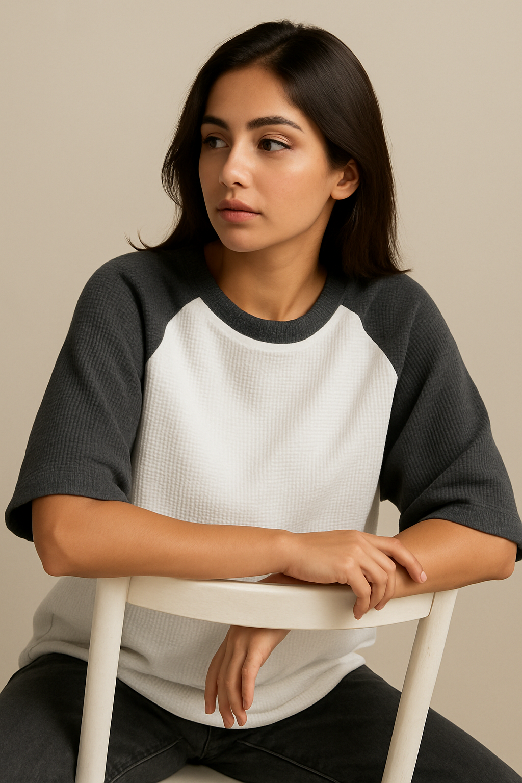 Oversized Waffle Knit Raglan T-Shirt for Women