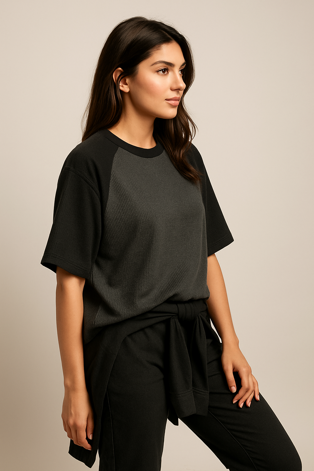 Oversized Waffle Knit Raglan T-Shirt for Women