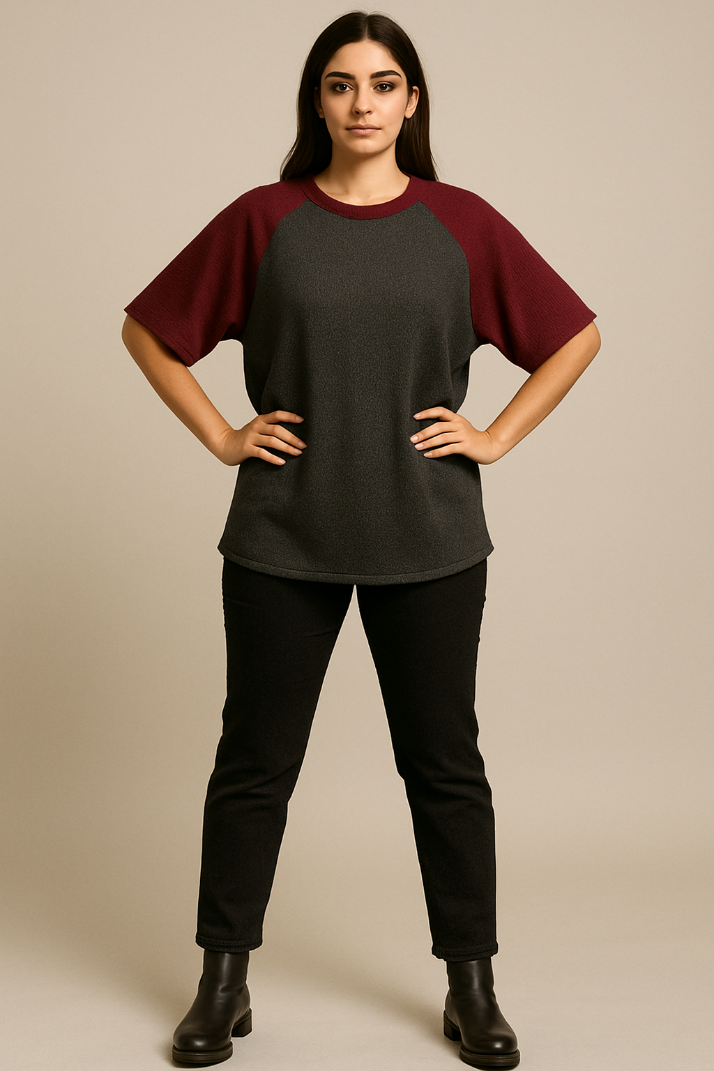 Oversized Waffle Knit Raglan T-Shirt for Women