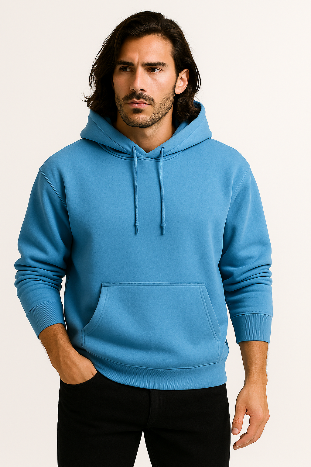 Sky Blue Basic Hoodie for Men – Drop Shoulder
