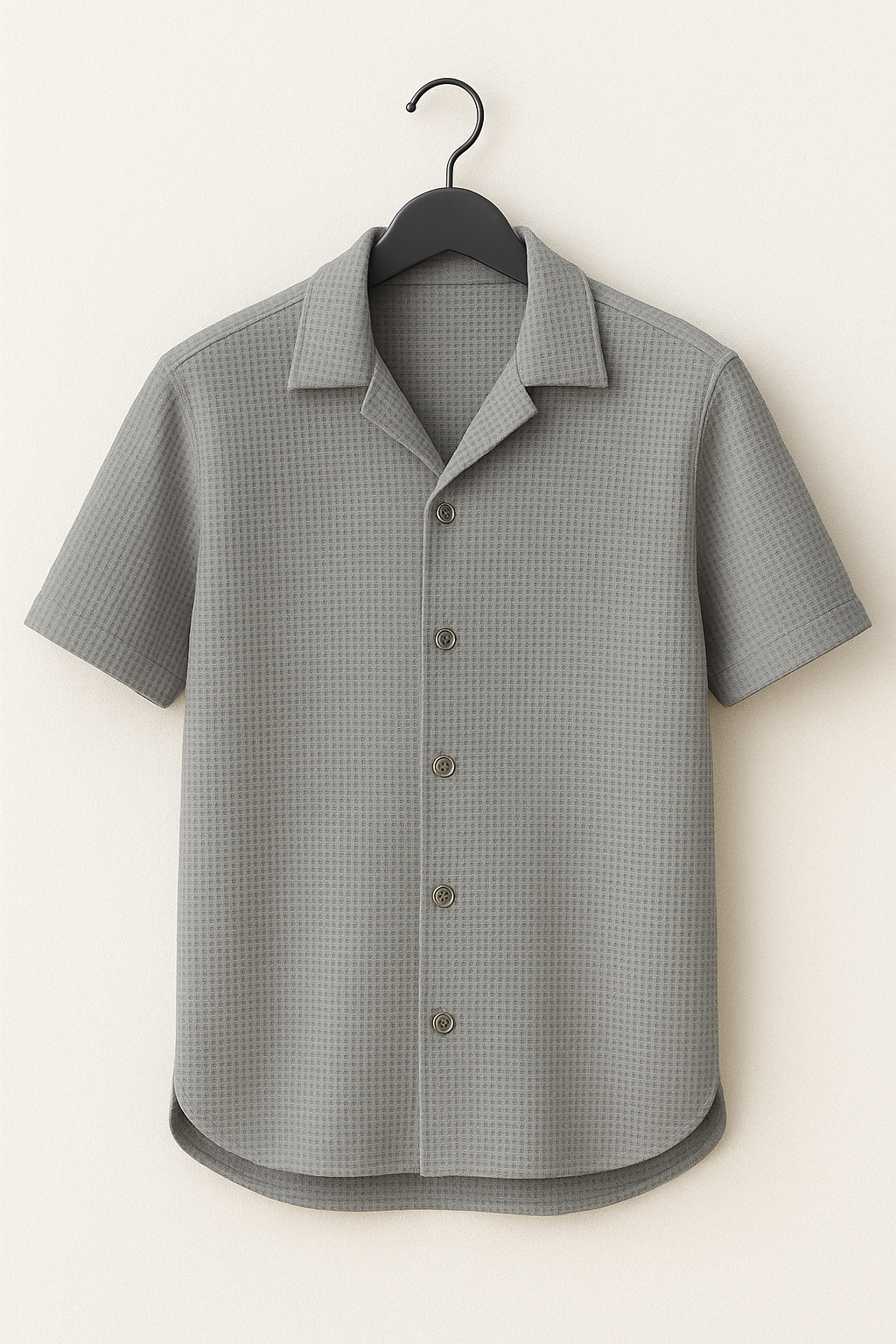 Gray Cuban Collar Waffle Knit Shirt for Men