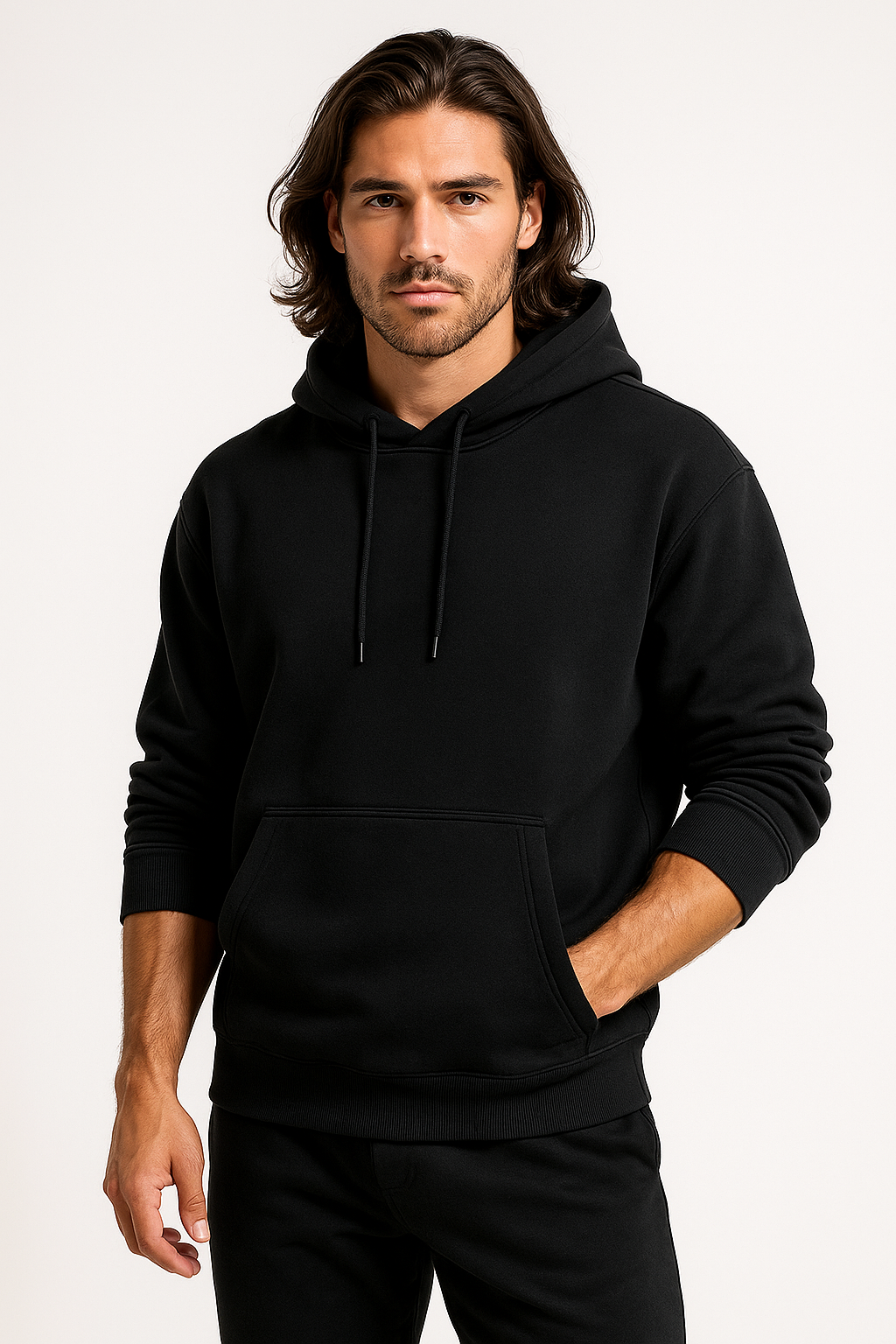 Black Basic Hoodie for Men – Drop Shoulder