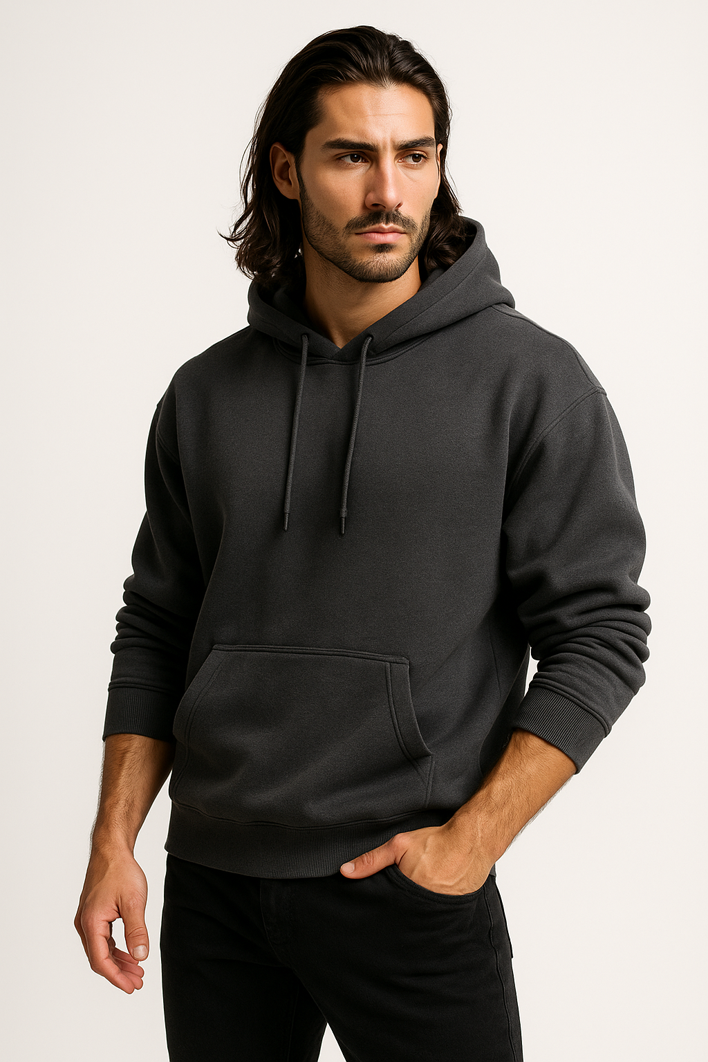 Charcoal Basic Hoodie for Men – Drop Shoulder