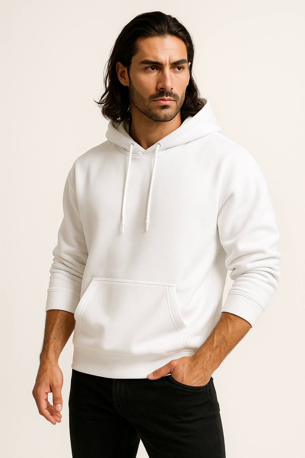 White Basic Hoodie for Men – Drop Shoulder