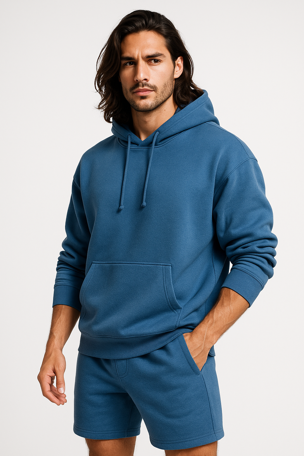 Blue Basic Hoodie for Men – Drop Shoulder