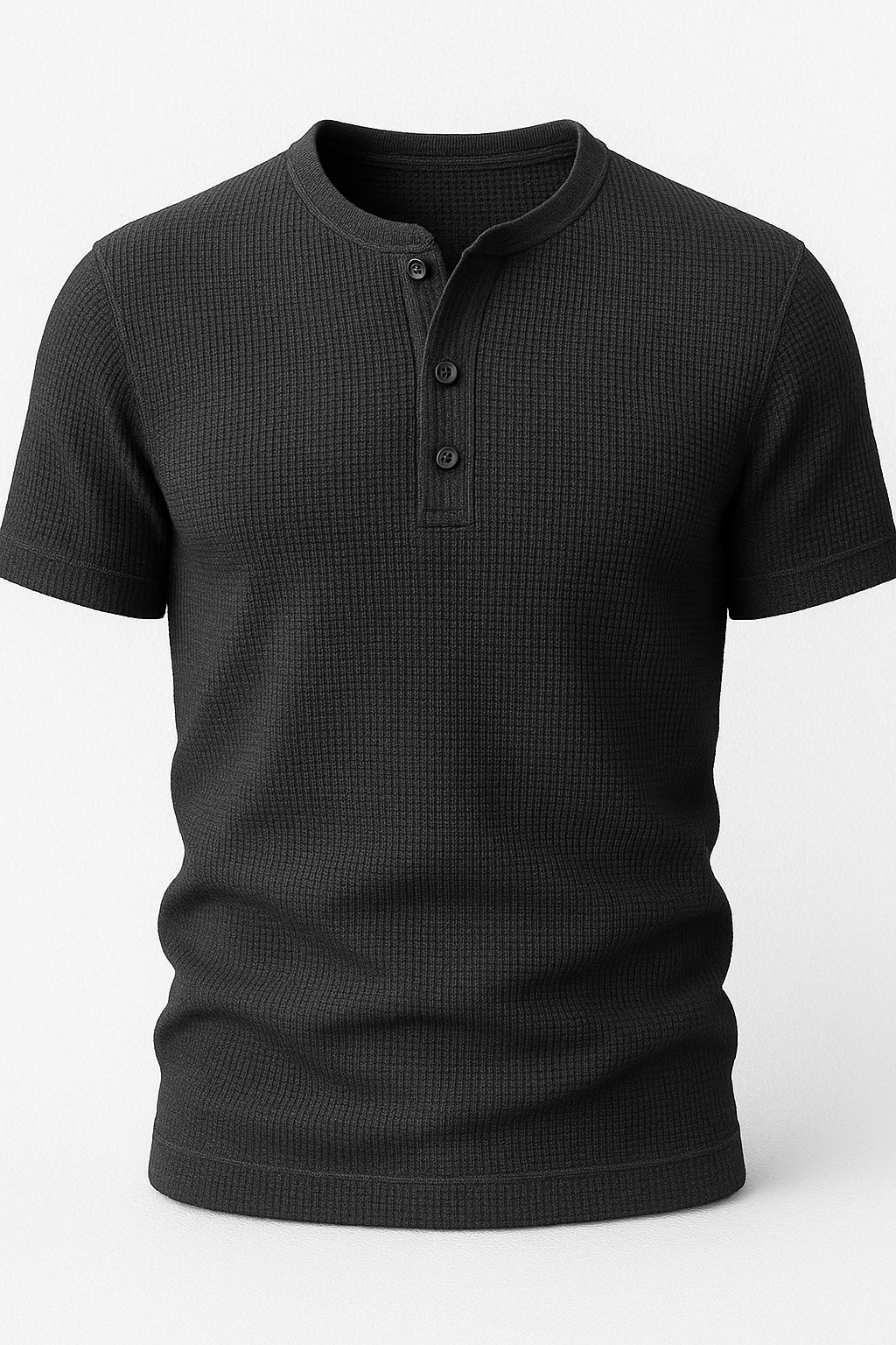 Black Waffle Knit Henley T-Shirt